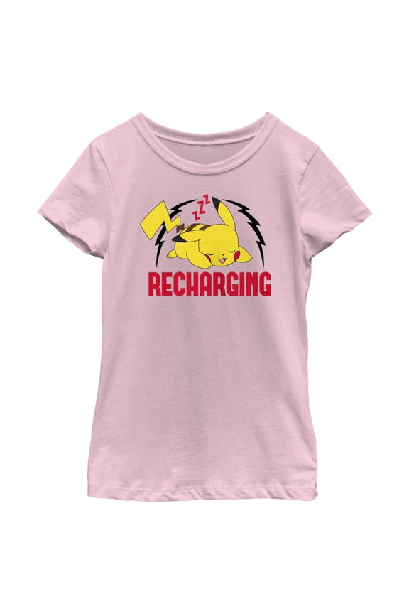Girl's Pokemon Recharging Pikachu Graphic Tee Light Pink Medium