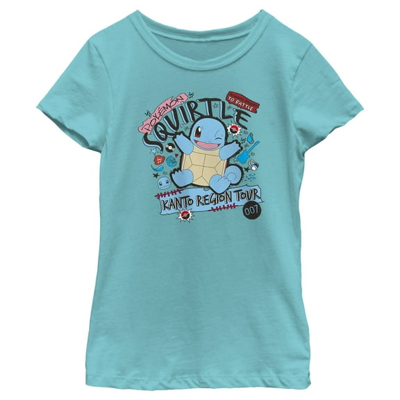 Girl's Pokemon Squirtle Kanto Tour  Graphic Tee Tahiti Blue Large