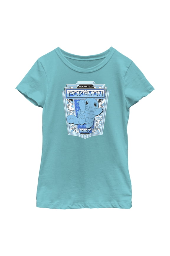 Girl's Pokemon Squirtle Metallic Badge Graphic Tee Tahiti Blue Medium