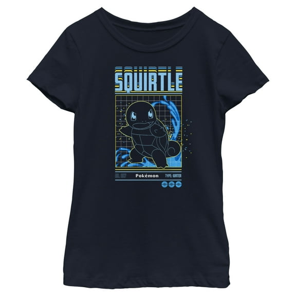 Girl's Pokemon Squirtle Retro Grid Graphic Tee Navy Blue Large