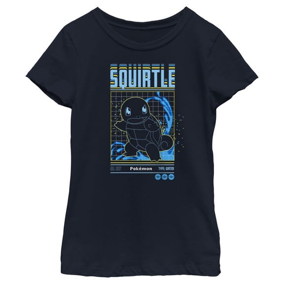Girl's Pokemon Squirtle Retro Grid Graphic Tee Navy Blue Medium