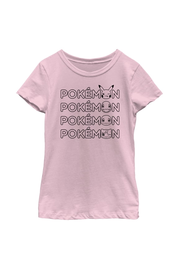 Girl's Pokemon Starter Heads Outline Graphic Tee Light Pink Large