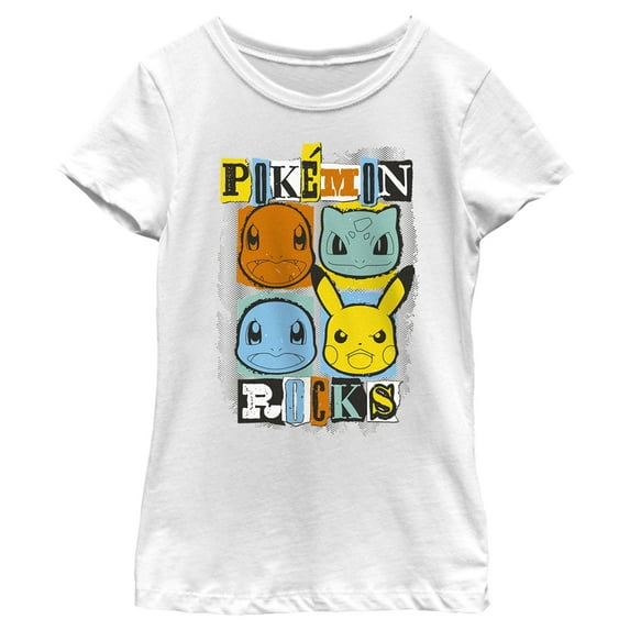 Girl's Pokemon Starters Rocks Graphic Tee White Medium