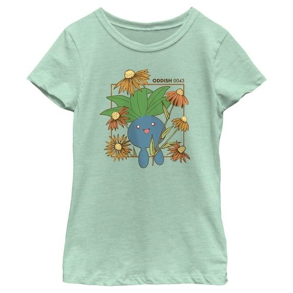 Girl's Pokemon Sunflower Oddish Graphic Tee Mint Medium