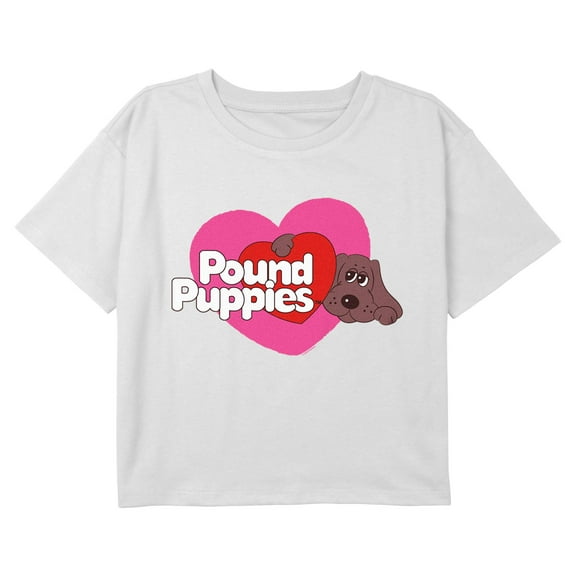 Girl's Pound Puppies Brown Beagle Heart Logo Graphic Cropped T-Shirt
