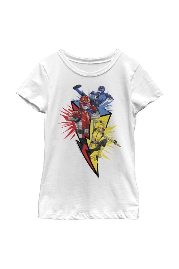 Girl's Power Rangers Beast Morphers Lightning Bolt Graphic Tee White Medium