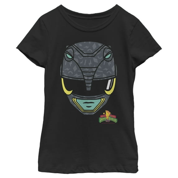 Girl's Power Rangers Black Ranger Helmet Graphic Tee Black Medium