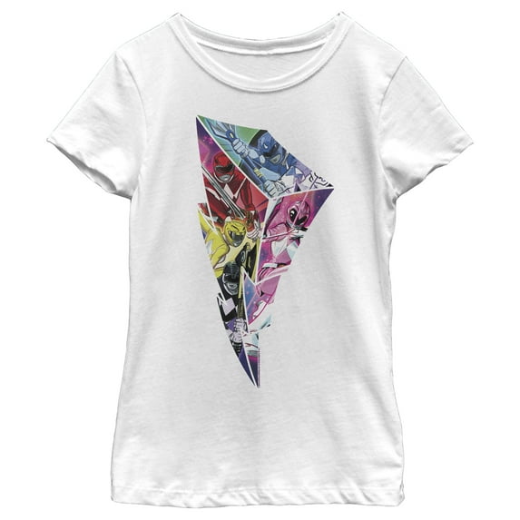 Girl's Power Rangers Lightning Bolt Pattern Graphic Tee White Medium