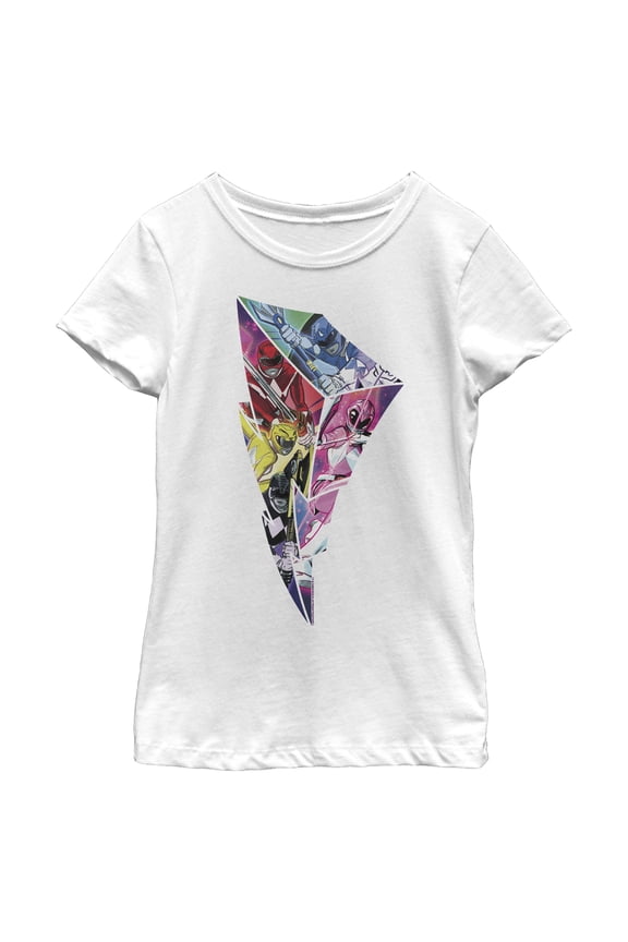 Girl's Power Rangers Lightning Bolt Pattern  Graphic Tee White Medium