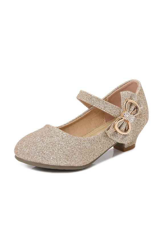 Girl's Princess Mary Jane Pump Shoes Wedding Dress Up Shoe Cosplay Dance Shoes for Party Birthday Gold 1.5 M