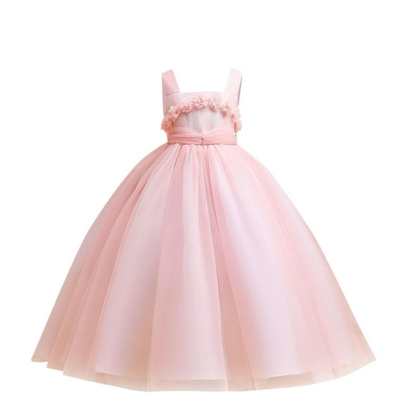 Girl's Princess Tulles Dress Lace Pageant Maxi Dress Wedding Flower Girl Dress Party Mesh Maxi Formal Gowns for Teens Kids Pleated Dress 8Y