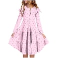 thumbnail image 1 of Girl's Printed Dresses Ruffle Sleeve Tiered Swing A-Line Cute Midi Casual Sundress, 1 of 6