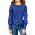 thumbnail image 1 of Girl's Puff Long Sleeve Ribbed T Shirt Round Neck Loose Pullover Tops Solid Color Base Layer Tee Casual Undershirts, 1 of 7