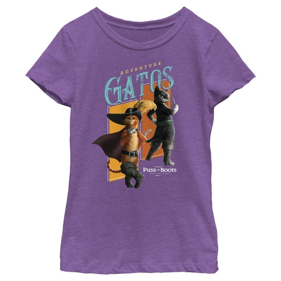 Girl's Puss in Boots: The Last Wish Adventure Gatos  Graphic Tee Purple Berry Large