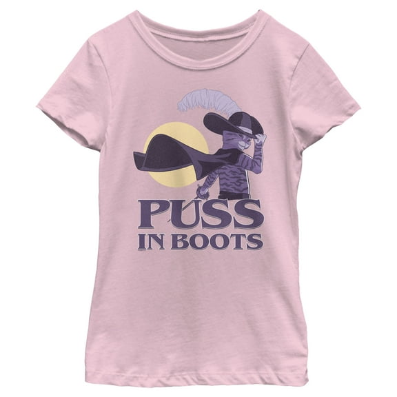 Girl's Puss in Boots: The Last Wish Distressed Purple Puss in Boots  Graphic Tee Light Pink X Large