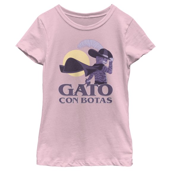 Girl's Puss in Boots: The Last Wish Gato Con Botas Graphic Tee Light Pink Medium