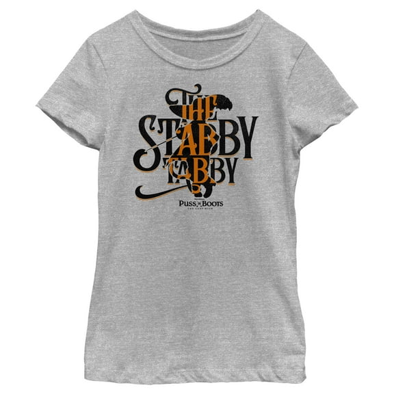 Girl's Puss in Boots: The Last Wish The Stabby Tabby  Graphic Tee Athletic Heather Medium