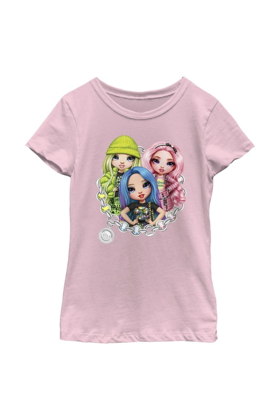 Girl's Rainbow High Chain Circle Characters Graphic Tee Light Pink Large