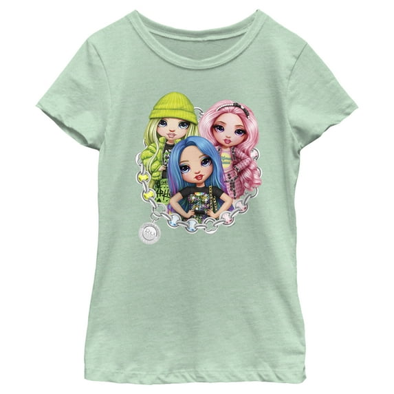 Girl's Rainbow High Chain Circle Characters Graphic Tee Mint Medium