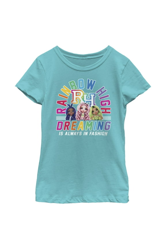 Girl's Rainbow High Colorful Collegiate Characters Graphic Tee Tahiti Blue Medium