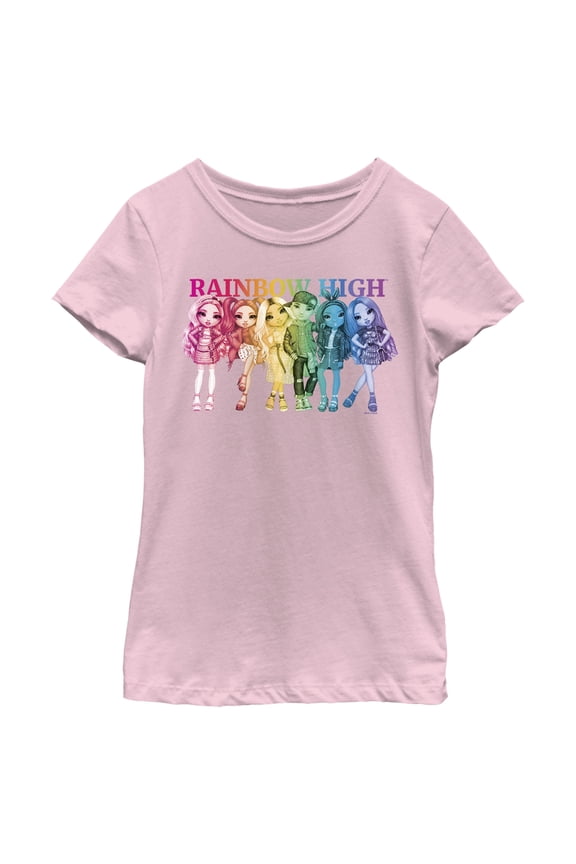 Girl's Rainbow High Colorful Group Shot Graphic Tee Light Pink Medium