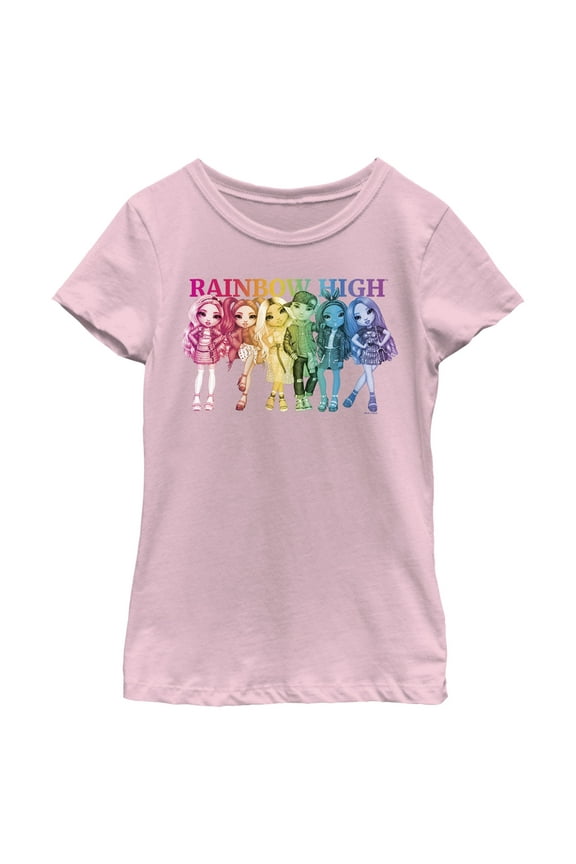 Girl's Rainbow High Colorful Group Shot Graphic Tee Light Pink Small