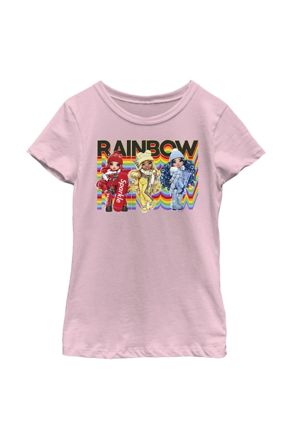 Girl's Rainbow High Rainbow Winter Characters Graphic Tee Light Pink Large