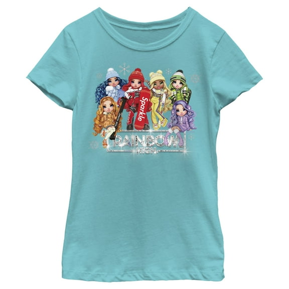 Girl's Rainbow High Winter Group Shot Logo Graphic Tee Tahiti Blue X Large