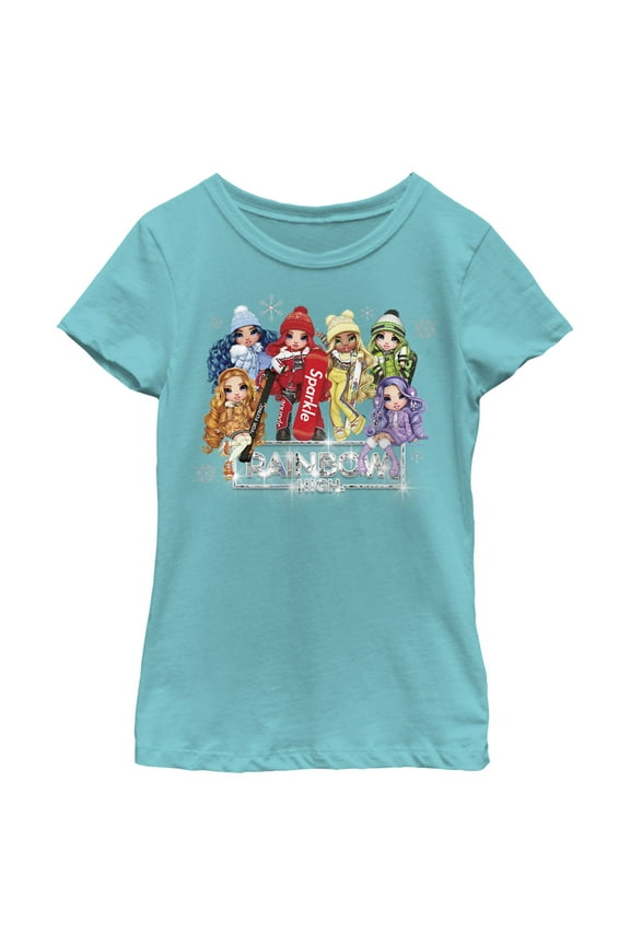 Girl's Rainbow High Winter Group Shot Logo Graphic Tee Tahiti Blue X Large