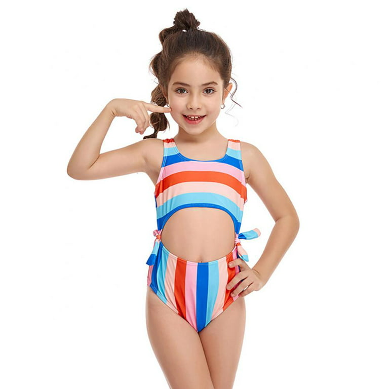 Girl's Rainbow Striped One Piece Swimsuits Beach Swimwear 6-14t Sport Bathing  Suits Cute Quick Dry Swimwear Princess Breathable Teen swim Suit 10-12  Years old 