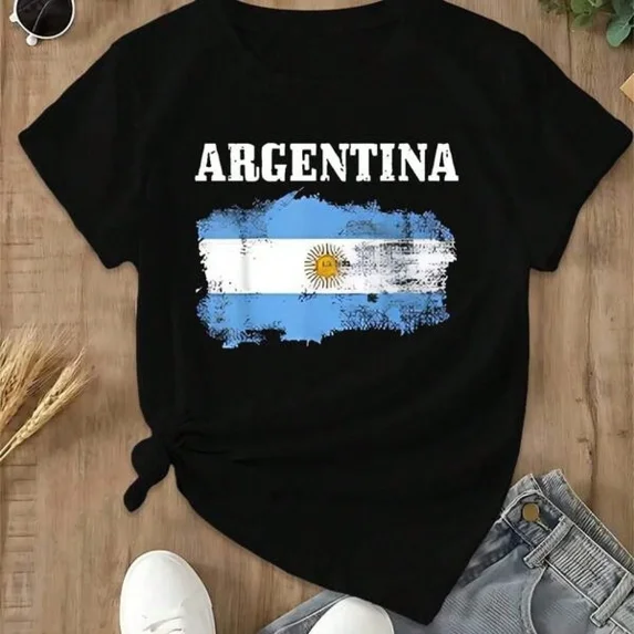 Girl's Retro Distressed Argentina Flag T-Shirt