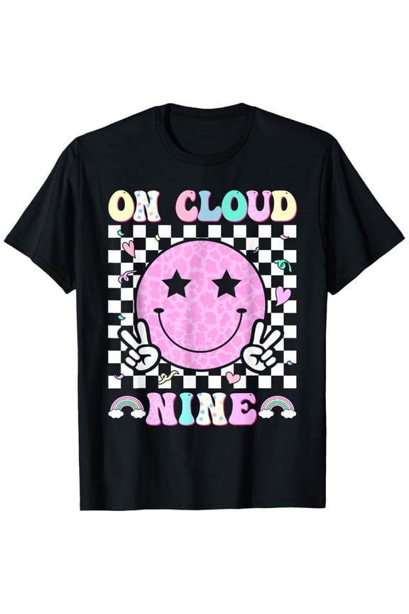 Girl's Retro Smiley Face On Cloud Nine Graphic T-Shirt