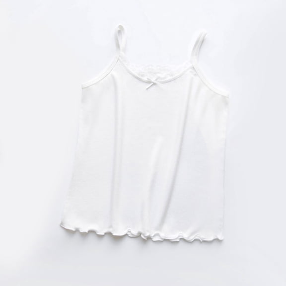 Girl's Rib Knit Camisoles Lace Spaghetti Strap Cami Tank Tops
