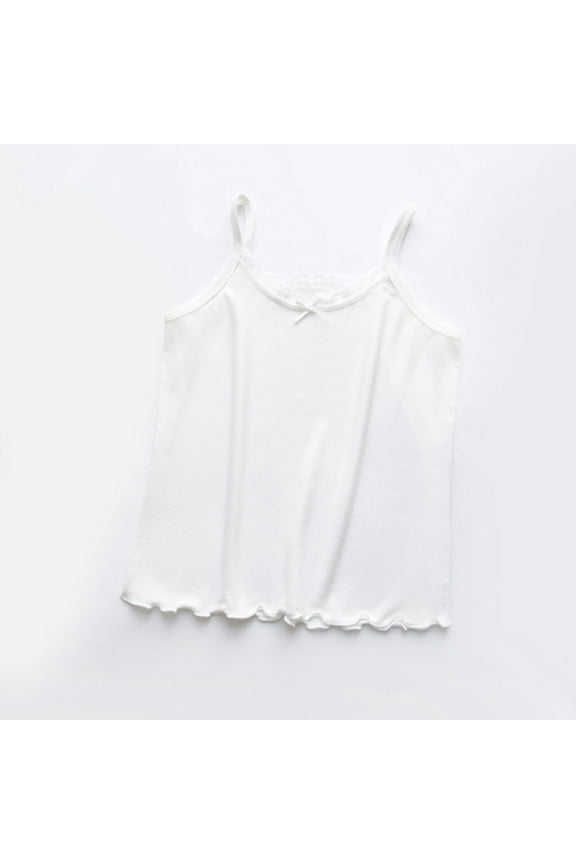 Girl's Rib Knit Camisoles Lace Spaghetti Strap Cami Tank Tops