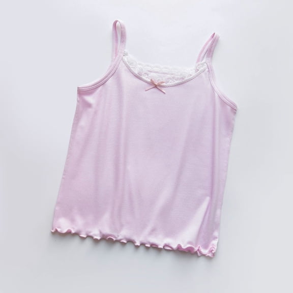 Girl's Rib Knit Camisoles Lace Spaghetti Strap Cami Tank Tops