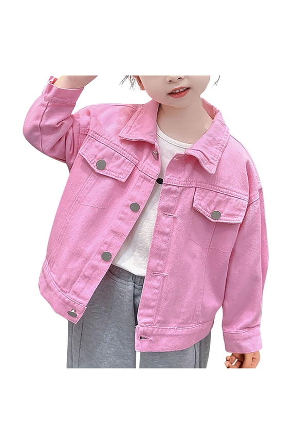 Girl's Ripped Flap Pocket Button Front Denim Jacket Long Sleeve Collared Jean Coat Casual Outerwear 1-12 Years