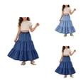 thumbnail image 1 of Girl's Ruffle Denim Skirt, Elastic High Waisted A-Line Midi Jean Skirt, 1 of 8