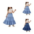 thumbnail image 1 of Girl's Ruffle Denim Skirt, Elastic High Waisted A-Line Midi Jean Skirt, 1 of 9
