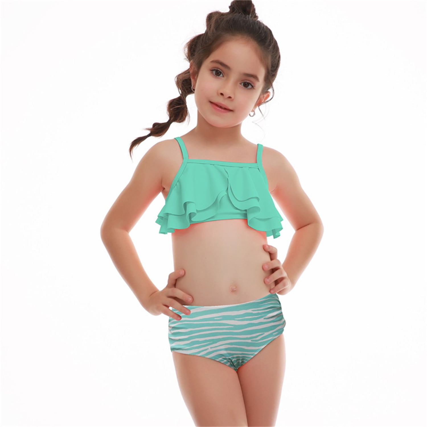 Girls Tie Dye Twin Set Bikini 2022 Falbala Swimwear For Kids 5 14