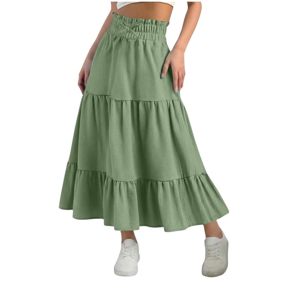 Girl's Ruffle Waist Midi Skirt Casual Tie Front Summer Skirt Flowy A line Skirts for Girls Size 4-15 Years