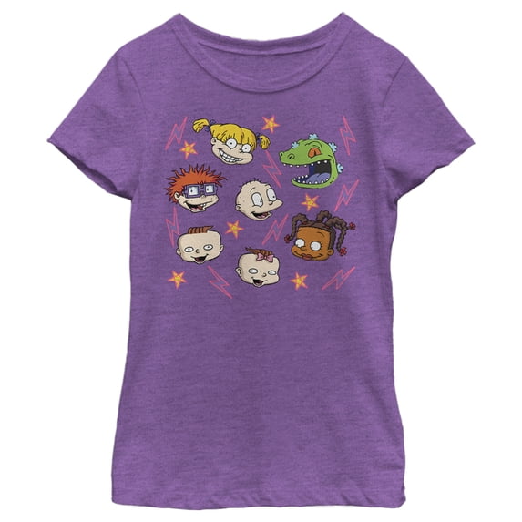 Girl's Rugrats Character Lightning Montage Graphic Tee Purple Berry Small