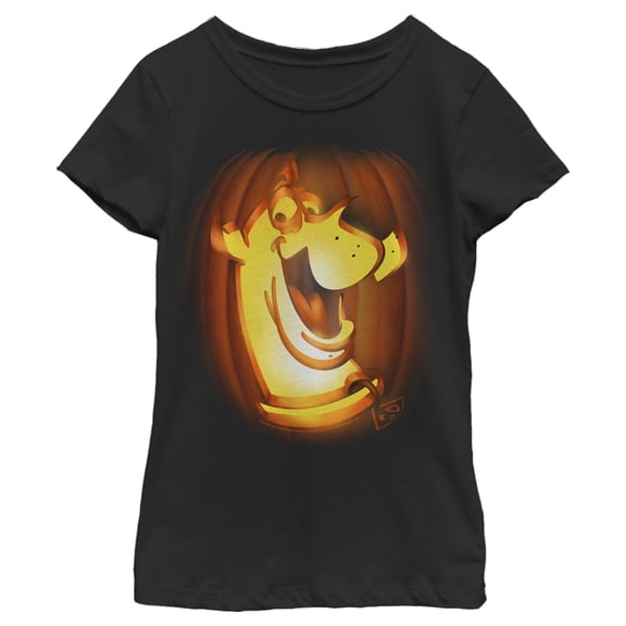 Girl's Scooby Doo Carved Pumpkin  Graphic Tee Black Small