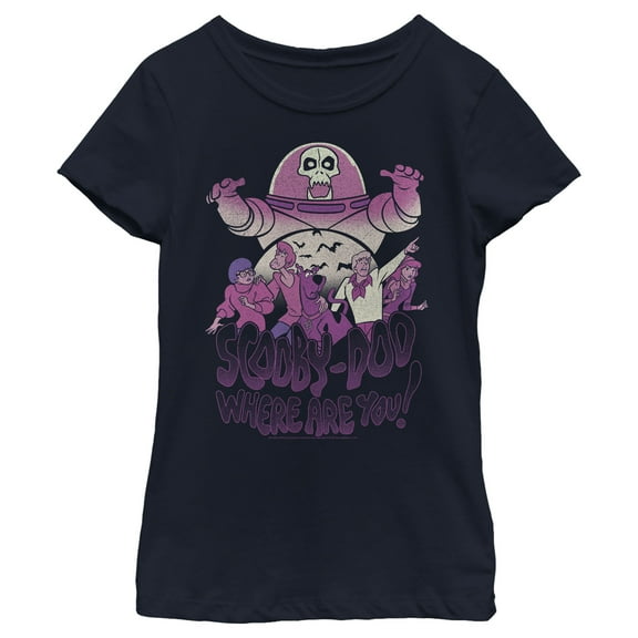 Girl's Scooby Doo Gang on the Run  Graphic Tee Navy Blue Large