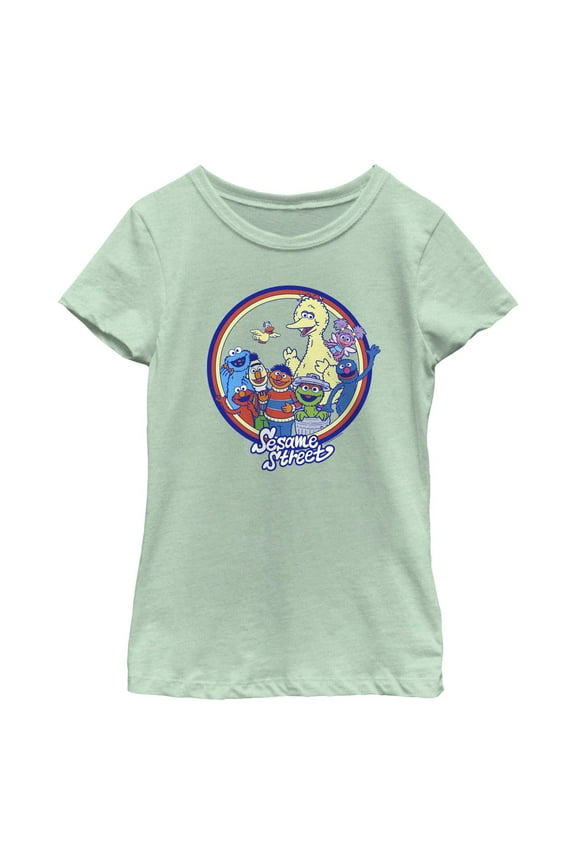 Girl's Sesame Street Circle Group Portrait  Graphic T-Shirt