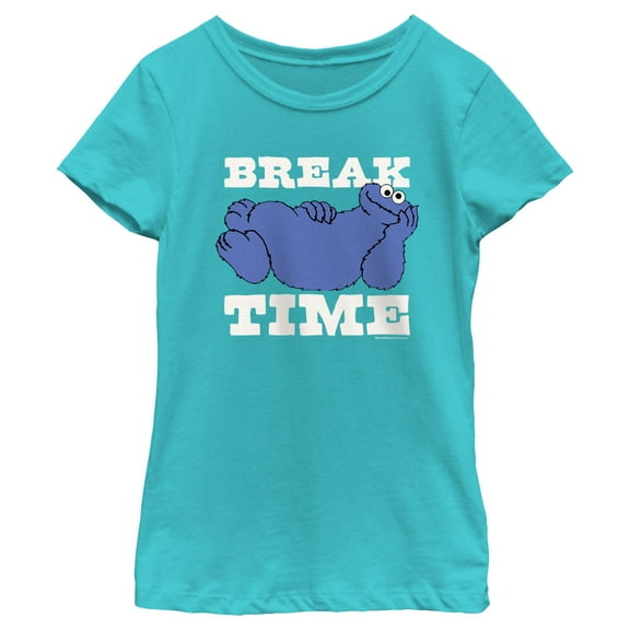 Girl's Sesame Street Cookie Monster Break Time  Graphic T-Shirt