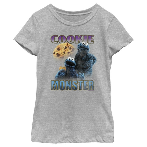 Girl's Sesame Street Cookie Monster Retro Portrait  Graphic T-Shirt