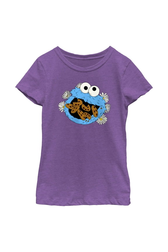 Girl's Sesame Street Cookie Monster and Daisies Graphic T-Shirt