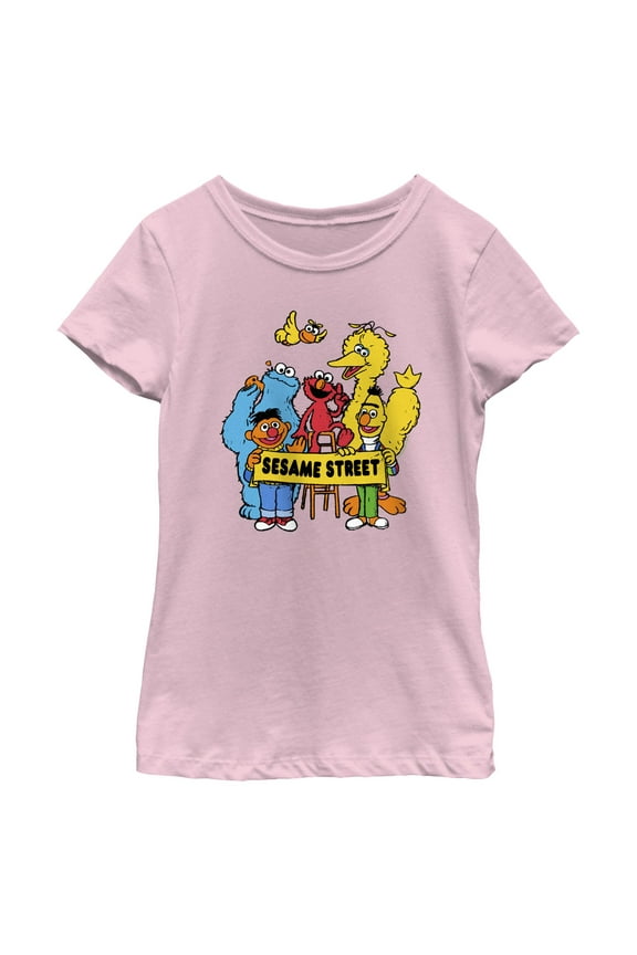Girl's Sesame Street Crew Banner Portrait Graphic T-Shirt