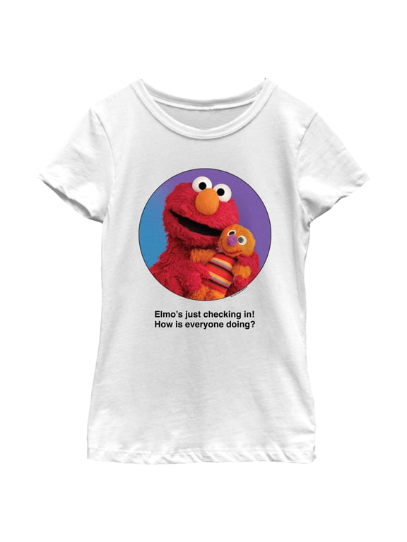 Girl's Sesame Street Elmo Portrait Checking In Graphic T-Shirt