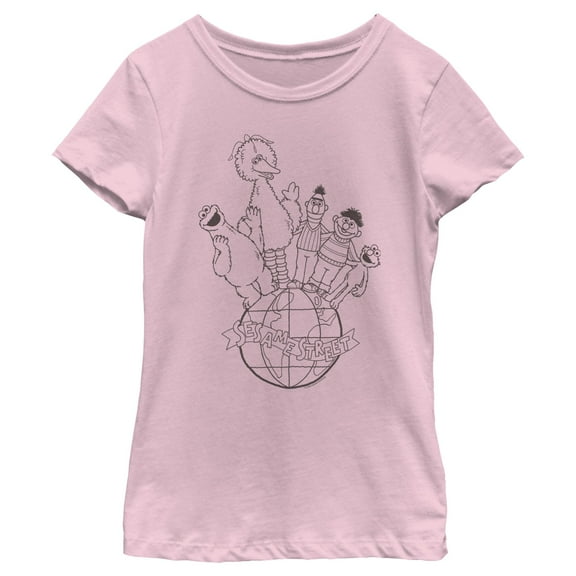 Girl's Sesame Street Globe Group Outline  Graphic T-Shirt